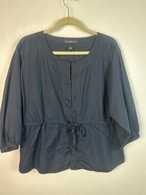 Gap Women's Large Navy cotton/silk blouse 3/4 length sleeves drawstring waist
